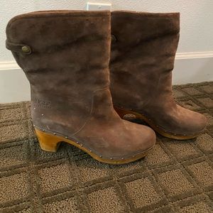 Brown Ugg Boots with wooden heels